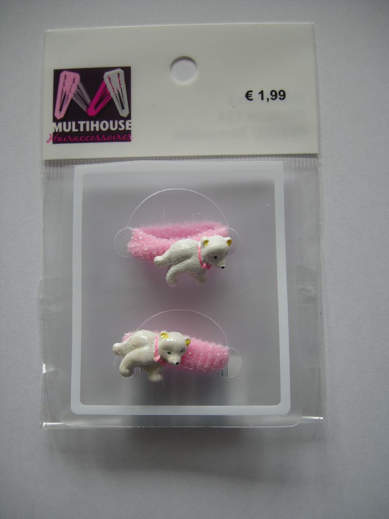 (image for) Haarelastieken roze met ijsbeertje.